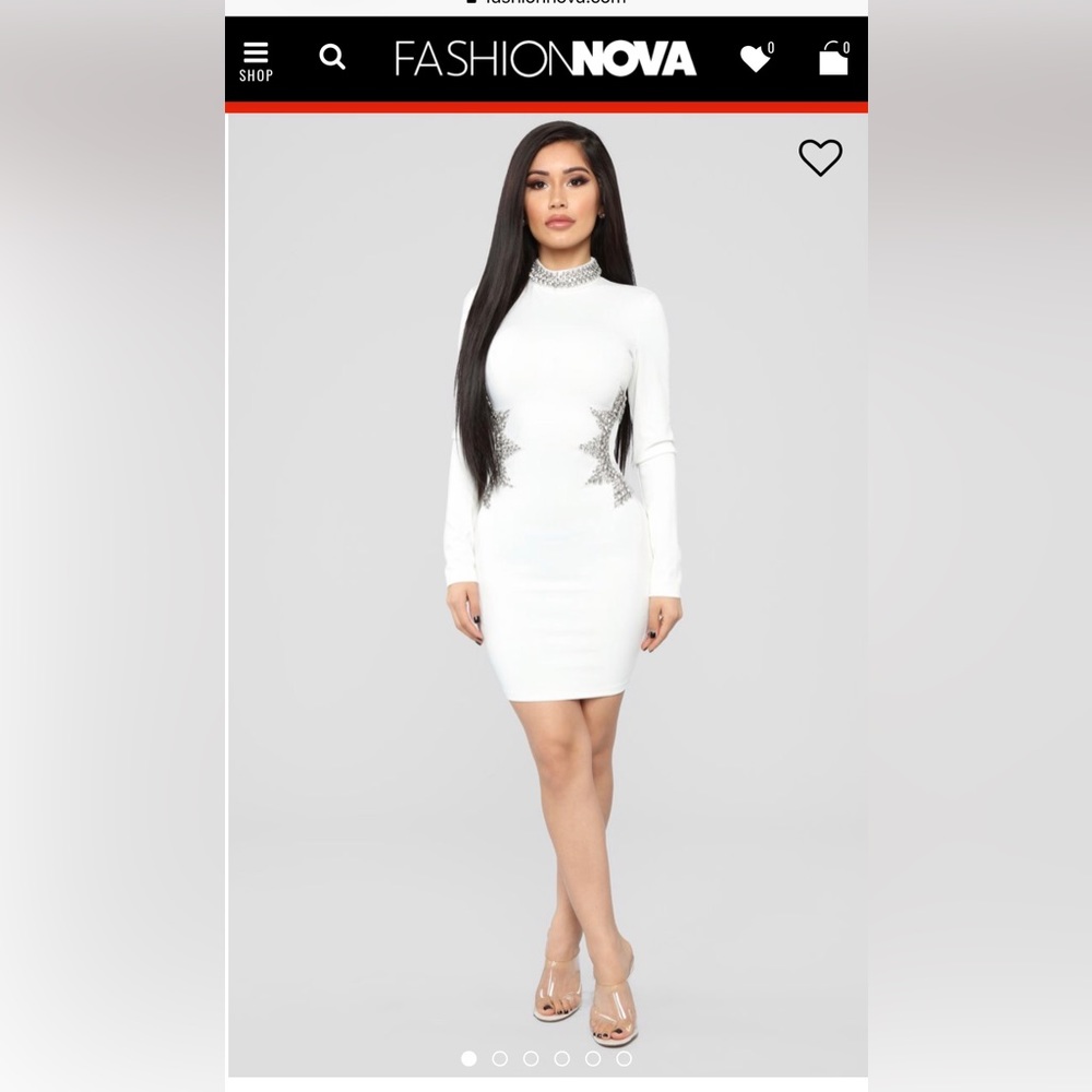 Fashion Nova White Long Sleeve Jeweled Dress